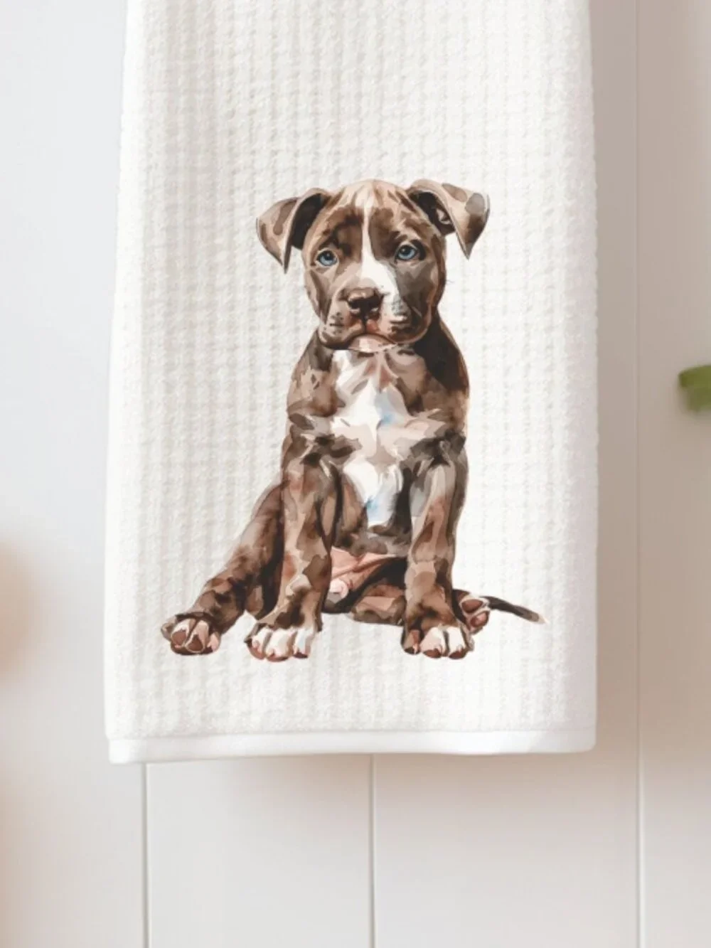 Pit Bull Terrier Puppy Waffle Weave Decorative Kitchen Tea Towel